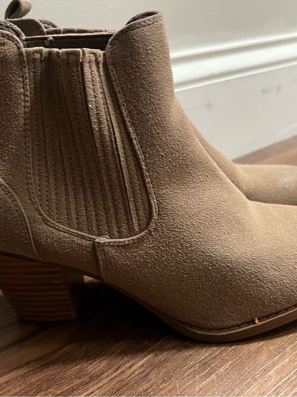 Women's Taupe Suede Chelsea Booties with Stacked Heel